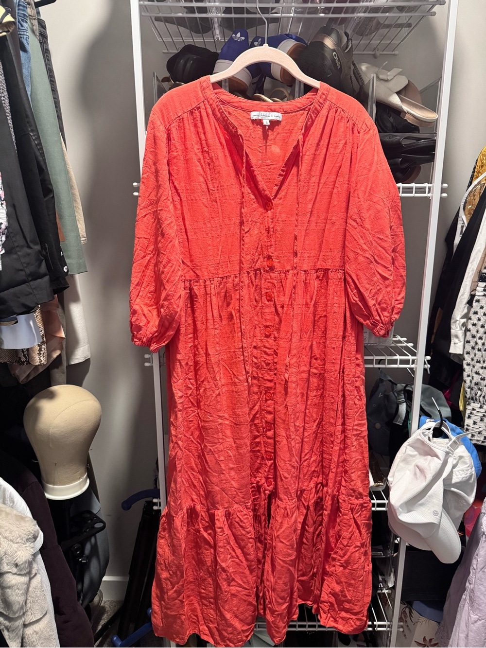 Young Fabulous & Broke Coral Maxi Dress with Button Front